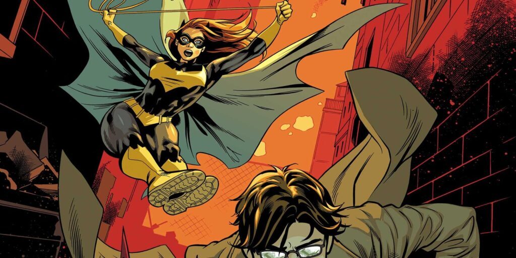 Batgirl trying to stop a villain running away in dc comics