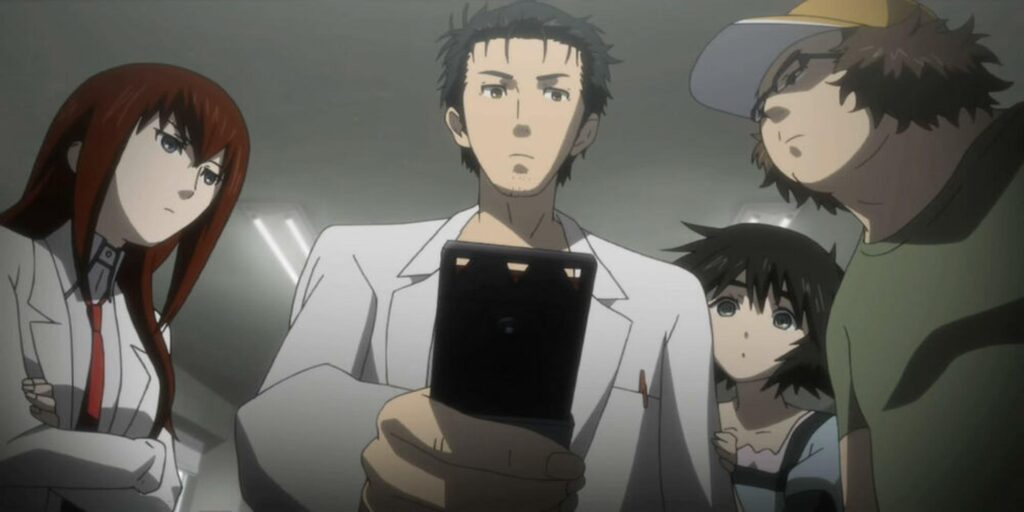 Okabe and the rest of the gang in steins gate