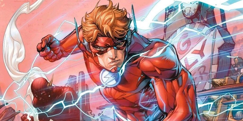 Wally west running with a serious look in dc comics