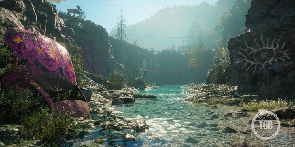 A view of a post-apocalyptic ravine in far cry new dawn
