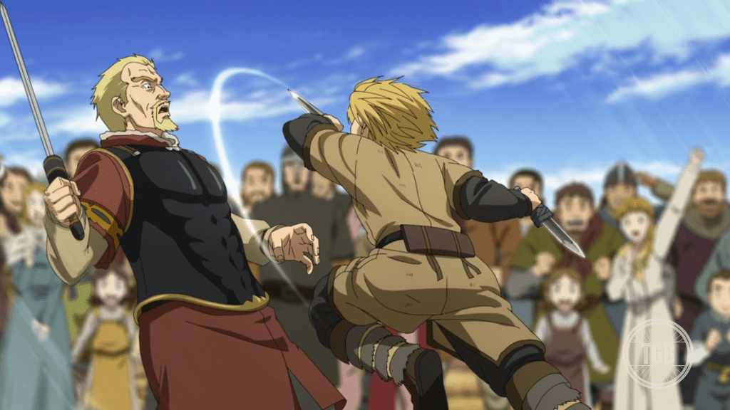 Askeladd plays tricks to win against thorfinn in vinland saga